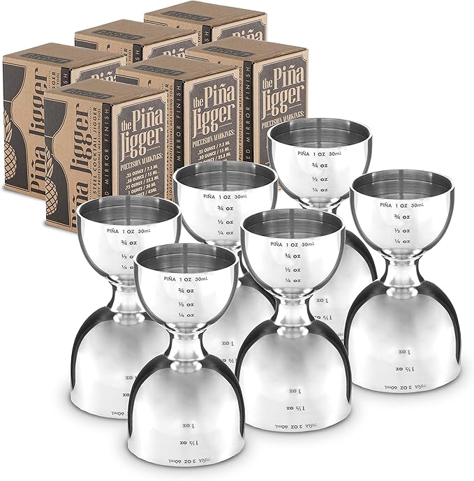 Piña Barware Stainless Steel Commercial 2oz. / 1oz. Bell Style Measuring Jigger Bar Tool - Mirror Polished Finish, Bar Pack
