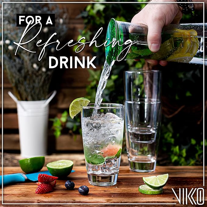 Vikko 16.4 Ounce Water Tumblers | Large All Purpose Drinking Glasses – Thick and Durable Construction – Beautiful Design – Heavy Base – Dishwasher Safe– Set of Six Tall Glass Tumblers