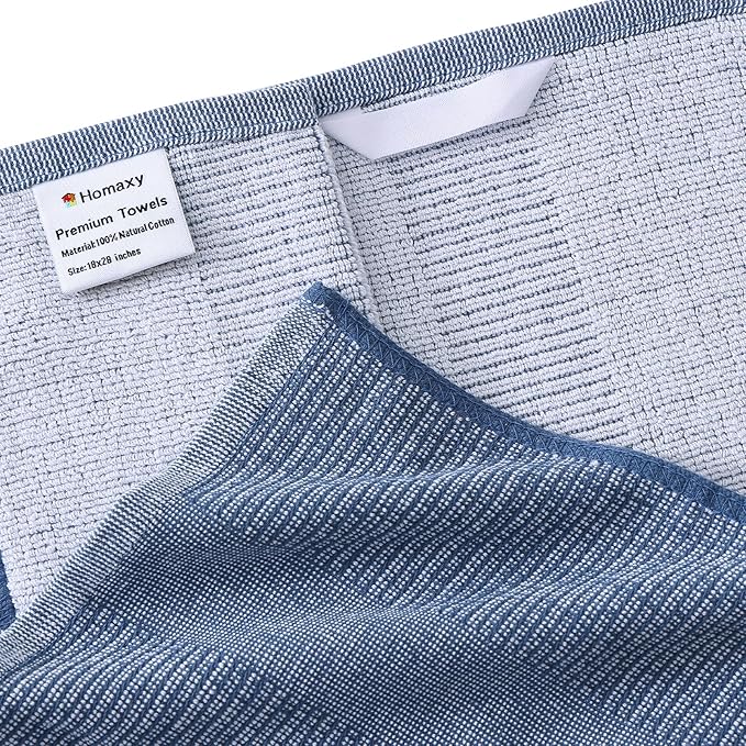 Homaxy Premium Kitchen Towels(18”x 28”, 6 Pack), Large Cotton Kitchen Hand Towels, Flat and Terry Dish Towels, 380 GSM Highly Absorbent Tea Towel Set with Hanging Loop, Navy Blue/Red/Green