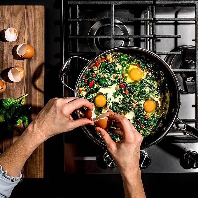 HexClad Hybrid Nonstick 3.3-Quart Deep Sauté Pan with Tempered Glass Lid, Stay-Cool Handle, Dishwasher-Friendly, Oven-Safe Up to 900°F, Induction Ready, Compatible with All Cooktops