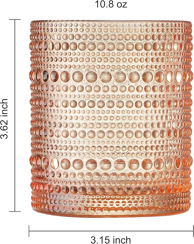 Hobnail Beaded Highball Drinking Tumbler Glasses | Set of 6 | Color, Vintage Bubble Design Whiskey Glassware, Old-Fashioned, Embossed Design for Water, Wine, Cocktail Embossed Heavy Glas, Rocks Glass