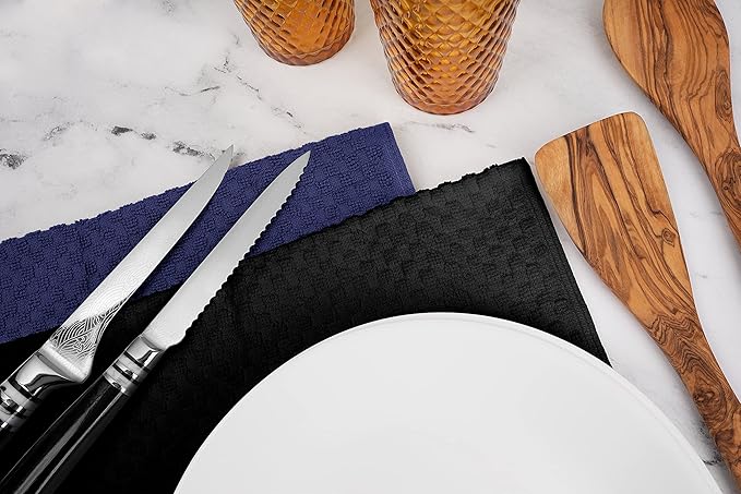 Super Absorbent Kitchen Towels 12 Pack - Premium 100% Cotton Kitchen Towels, 450GSM Thick Machine Washable Black Dish Towels for Kitchen Drying, Cleaning, Dobby Weave, Unmatched Quality