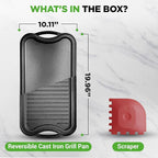 NutriChef 20"x10" Reversible Cast Iron Griddle Pan – Flat & Grill Sides, Pre-Seasoned, Oven Safe, Extra-Wide, PFOA & PFOS Free, for Gas, Electric, or Outdoor Cooking