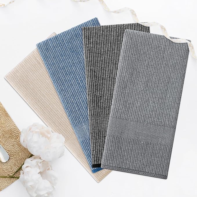 Homaxy Premium Kitchen Towels(18”x 28”, 6 Pack), Large Cotton Kitchen Hand Towels, Flat and Terry Dish Towels, 380 GSM Highly Absorbent Tea Towel Set with Hanging Loop, Navy Blue/Grey/Black