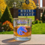 Greenline Goods – Boise State University Broncos College Whiskey Glasses (Set of 2), 10 oz – Full-Color Logo + Campus Map