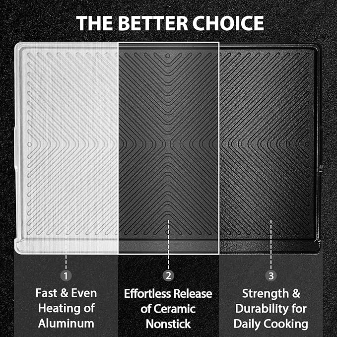 Utheer Nonstick Reversible Aluminum Ceramic Griddle 23" x 16", 70% Lighter 2-in-1 Flat & Ribbed Grill Griddle, Warp-Resistant, PFAS-Free, 100% Recyclable Stovetop Griddle for Gas, Charcoal,Outdoor BBQ