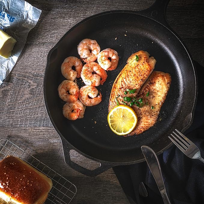 Utopia Kitchen Saute Frying Pan 12 Inch, Cast Iron Chefs Pan, Pre Seasoned Cast iron Skillet With Lid, Safe Grill Cookware for Indoor & Outdoor Use, Black