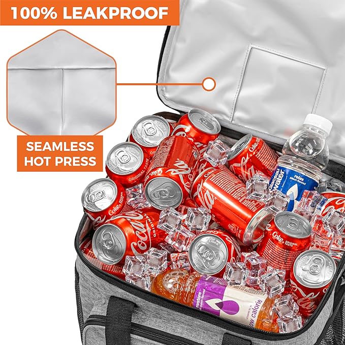 OPUX Soft Cooler Bag, Insulated Collapsible Lunch Cooler Tote for Men Work Camping Beach Travel, Portable Soft Sided Leakproof Waterproof Large Lunch Bag Box with Shoulder Strap 40 Cans, Heather Gray