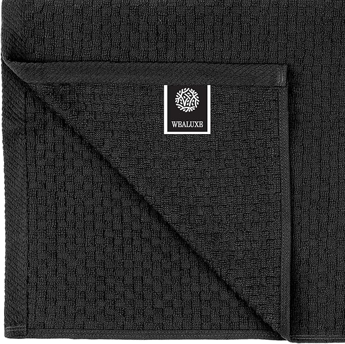 Super Absorbent Kitchen Towels 12 Pack - Premium 100% Cotton Kitchen Towels, 450GSM Thick Machine Washable Black Dish Towels for Kitchen Drying, Cleaning, Dobby Weave, Unmatched Quality