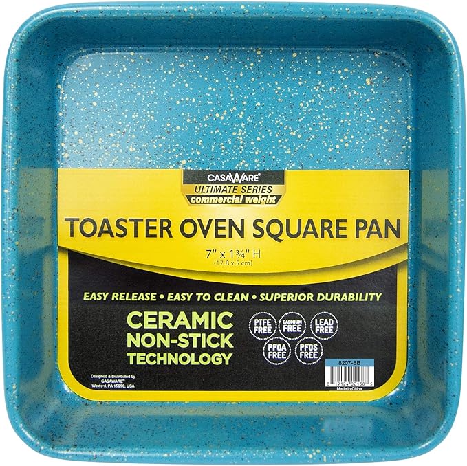 casaWare 7-Inch Toaster Oven Ultimate Series Commercial Weight Ceramic Non-Stick Coating Square Pan (Blue Granite)