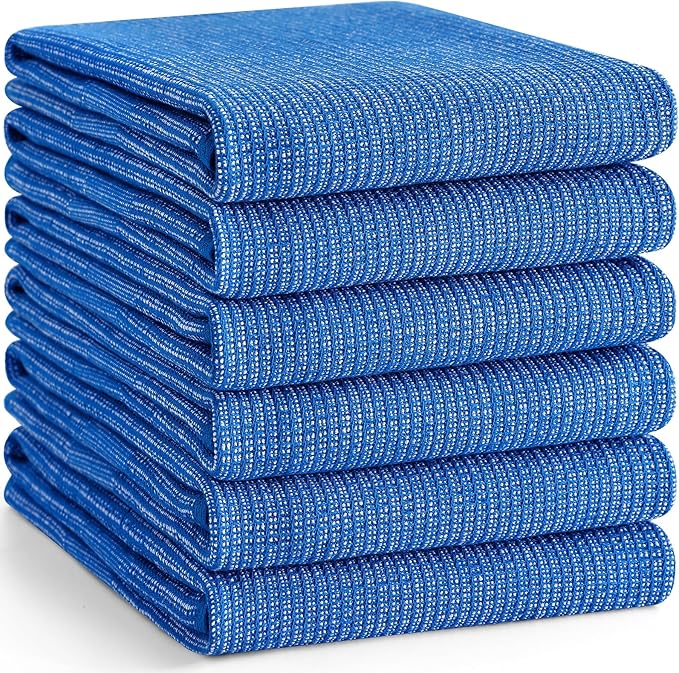 Homaxy Premium Kitchen Towels(18”x 28”, 6 Pack), Large Cotton Kitchen Hand Towels, Flat and Terry Dish Towels, 380 GSM Highly Absorbent Tea Towel Set with Hanging Loop, Blueberry