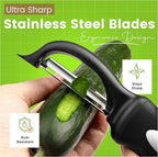 Spring Chef Stainless Steel Swivel, Y & Julienne Vegetable Peelers for Kitchen, Potato Peelers with Soft Grip Handles, Kitchen Utensils Set of 3 for Fruits, Veggies, Apple, Carrot, Cucumber - Black