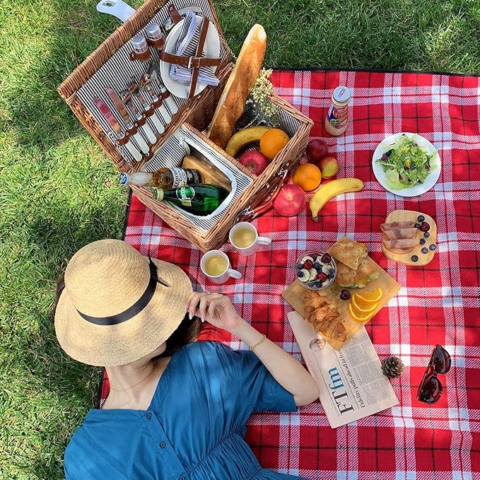 Picnic Basket for 2, Willow Hamper Set with Insulated Compartment, Handmade Large Wicker Picnic Basket Set with Utensils Cutlery - Perfect for Picnic, Camping, or Any Other Outdoor