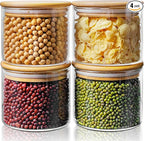 17oz - 4 Pack Glass Jars with Bamboo Lids, Glass Food Storage Containers with Airtight Lids, Air Tight Pantry Storage Containers for Coffee, Sugar, Spice, Meal Prep Jars for Salad & Fruit