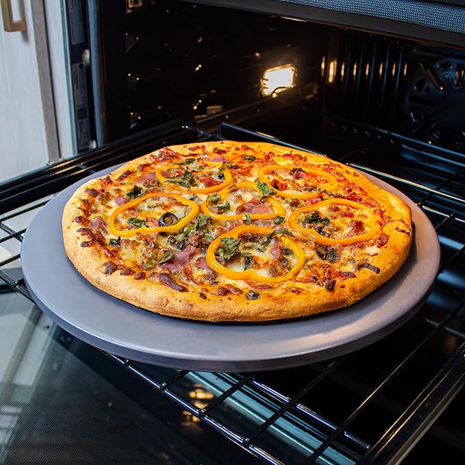 Old Stone Pizza Kitchen Glazed Round Pizza Stone for Oven and Grill, 14 inch