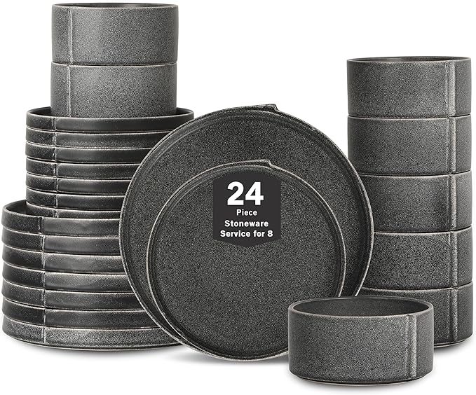 Stone Lain Bao 24-Piece Dinnerware Set Stoneware, Charcoal