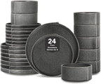 Stone Lain Bao 24-Piece Dinnerware Set Stoneware, Charcoal