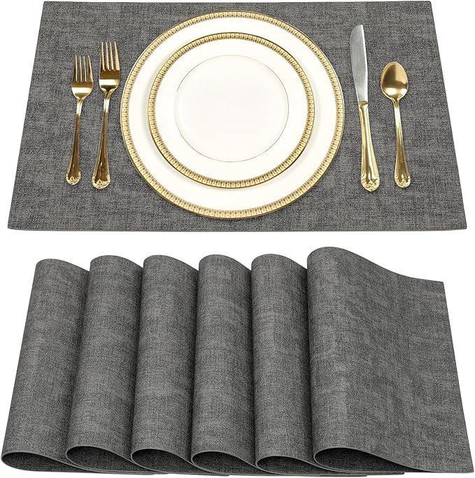 SUEH DESIGN Faux Leather Placemats Set of 6, Wipeable Place Mats Heat Resistant Table Mats Waterproof Dining Table Placemats for Indoor Outdoor Kitchen Dining Table
