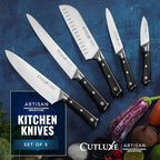 Cutluxe Kitchen Knives, 5 Pcs Chef's Knife Set – Razor Sharp German Steel, Full Tang, Ergonomic Handles – Artisan Series