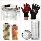 BLAZIN' GRILL Rolling Grill Basket | 2 x Grilling Basket & Smoker Accessories | Grill Baskets for Outdoor Grill with BBQ Gloves | Barbecue Grill baskets for Vegetables, Seafood & Meat