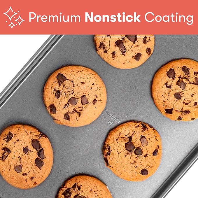 Cooking Light Heavy Duty Nonstick Bakeware Carbon Steel Baking Sheet or Cookie Sheet with Quick Release Coating, Manufactured without PFOA, Dishwasher Safe, Oven Safe, 15-Inch x 10-Inch, Gray