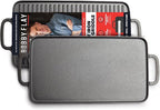 GreenPan x Bobby Flay Cast Iron Pre-Seasoned 16.5 x 9.5” Reversible Double Burner Griddle, Rectangular Grill, Helper Handles, Induction, Versatile Stovetop Oven BBQ & Fire, Indoor & Outdoor Use, Black