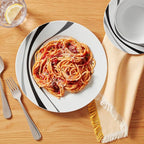 Amazon Basics Dinnerware Set, Microwave and Dishwasher Safe, Service for 6, 18-Piece Complete Kitchen, Plates, Dishes, Bowls, Swirl