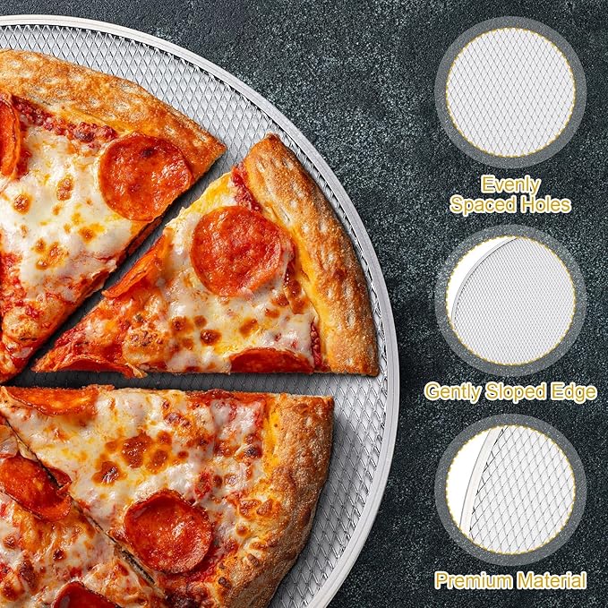Nuogo 5 Pcs 16 Inch Pizza Pan with Holes Aluminum Mesh pizza Screen Seamless Round Tray for Oven Nonstick Baking Sheet for Kitchen Bakery Restaurant BBQ Party Cookware Supplies