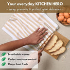 Native Fab Kitchen Dish Towels 16"x26" - Set of 4 - Absorbent Cotton Hand Towels, Restaurant Grade Dish Towels for Quick Drying, Cleaning, Dish Cloths Set with Hanging Loop - Beige and White