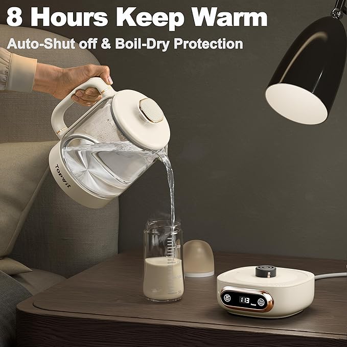 Topwit Electric Tea Kettle, 11 Temperature Control & 4 Presets Glass Kettle with Removable Infuser, 0.8L Electric Kettle for Coffee, Formula, Tea Maker with 8H Keep Warm, Boil-dry Protect, Beige