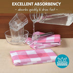 Native Fab Pink Checked Kitchen Towels 16"x26" - 6 Pack Buffalo Plaid Cotton Dish Towels - Absorbent Dishcloth Set, Soft Reusable Towel with Hanging Loop - Pink White