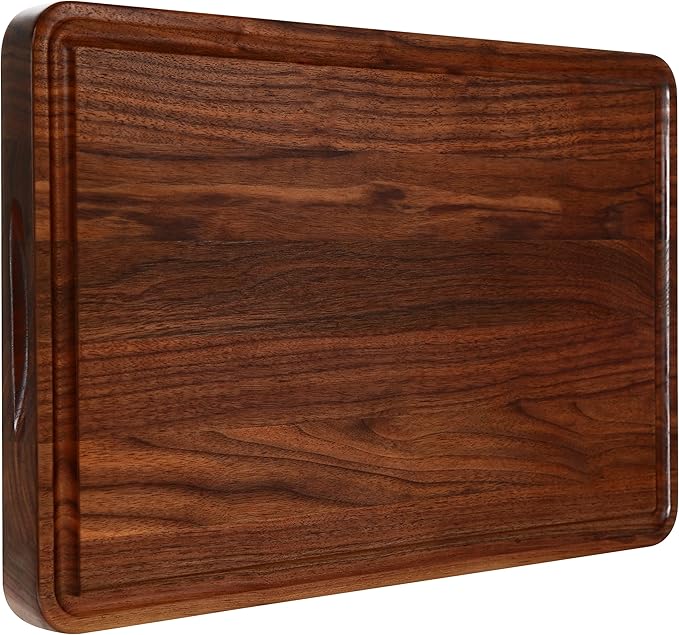 AZRHOM Large Walnut Wooden Cutting Board for Kitchen-17x11 Inch Wood Cutting Board with Juice Groove, Non-Slip Mats & Built-in Handles (Gift Box Included)