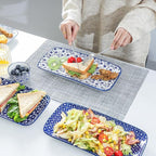 Selamica Ceramic Serving Platters, 14 Inch Serving Trays for Party Entertaining, Large Rectangular Serving Plates for Appetizer, Charcuterie, Dessert, Fruit, Set of 4, Vintage Blue