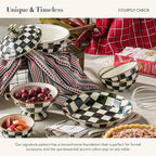 MACKENZIE-CHILDS Enamel Everyday Bowl, Serving Bowl for Entertaining, Extra-Small, Black-and-White Courtly Check, Set of 4