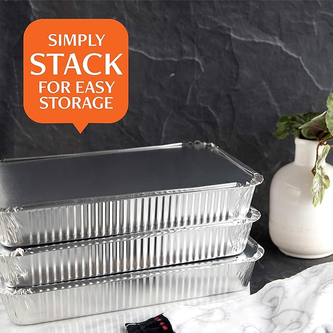 PLASTICPRO Disposable 4 LB Aluminum Takeout Tin Foil Oblong Baking Pans 12'' X 8'' X 2'' Inch With Cardboard Lids Bakeware - Cookware Perfect for Cakes, Lasagna, or Pack of 10 Pans and 10 Lids