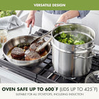 GreenPan 11 Piece Stainless Steel Cookware Set, Induction Ready, Tri-Ply Multiclad Pots & Pans with Lids, Compatible on All Cooktops, Measurement Markings, Dishwasher & Oven Safe,Swift, Silver Handles