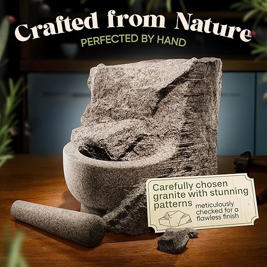 ChefSofi Extra Large 8 Inch 5 Cup-Capacity Mortar and Pestle Set - One Huge Mortar and Two Pestels: 8.5 inch and 6.5 inch - Unpolished Heavy Granite for Enhanced Performance and Organic Appearance