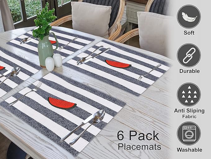 Ruvanti Placemats 100% Cotton 13x19 Inch, Dining Table Placemats Set of 6, Modern Place Mats for Dining Table Decor, Kitchen & Table Linens, Coffee Mat for Christmas Dinners - Watermelon