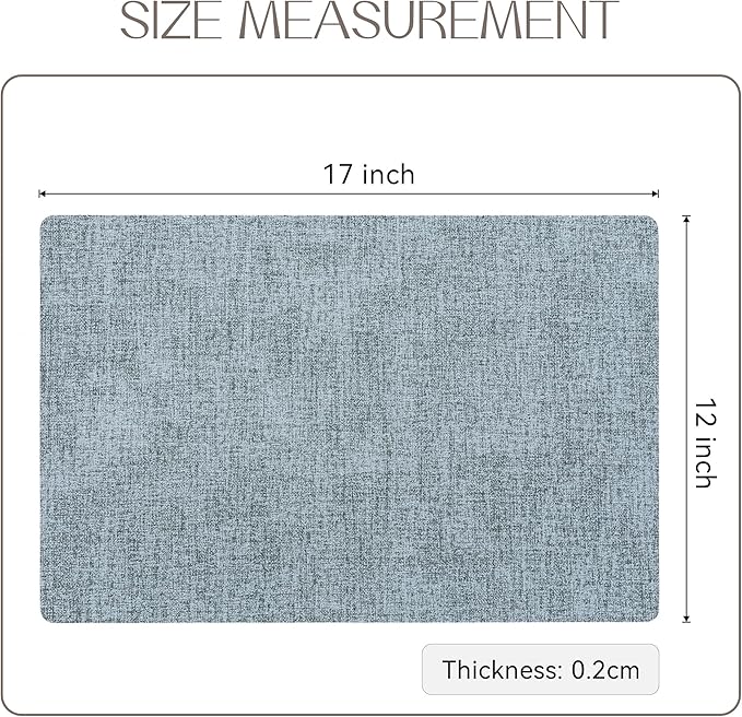 Romanstile Vinyl Placemats Set of 4-12 X 18 Inch - Heat Resistant Place Mats 100% Waterproof Oilproof Wipeable Reversible Faux Leather Table Mats for Kitchen/Dining/Party/Outdoor, Sky Blue