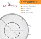 U.S. Kitchen Supply Set of 3 Stainless Steel Colander Strainers Net Baskets - 11", 9.5" & 8.5" Sizes - Colander with Handles & Resting Base - Stainless Steel Sieve, Strainers and Colanders for Kitchen