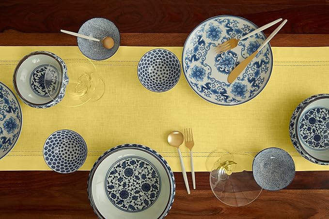 Solino Home Linen Table Runner 120 Inches Long - 100% Pure Linen Sunshine Yellow Table Runner 14 x 120 Inch for Summer - Double Hemstitch