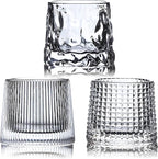 Flat bottom Crystal Whiskey Glasses, Premium 10oz Scotch Glasses Set of 3, Old Fashioned Glasses,Thick Weighted Bottom Rocks for Drinking Bourbon, Scotch, Cocktails（Larger Size）