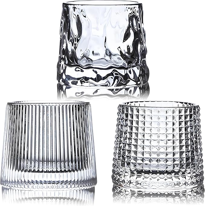 Flat bottom Crystal Whiskey Glasses, Premium 10oz Scotch Glasses Set of 3, Old Fashioned Glasses,Thick Weighted Bottom Rocks for Drinking Bourbon, Scotch, Cocktails（Larger Size）