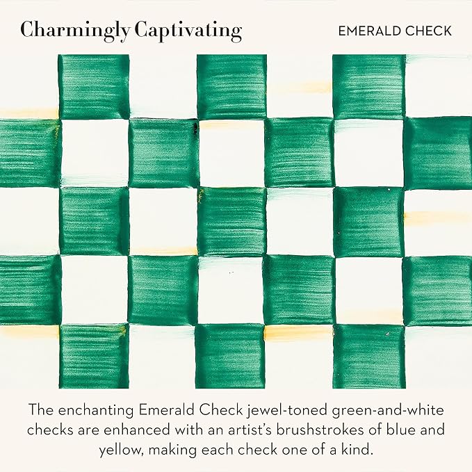 MACKENZIE-CHILDS Enamel Tea Kettle, Stylish Tea Kettle for Stovetop, Green-and-White Emerald Check, 3 Quarts