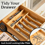SMIRLY Silverware Drawer Organizer – Bamboo Kitchen Drawer Organizer, Adjustable Utensil Holder and Cutlery Tray, Drawer Dividers for Flatware and Kitchen Utensils
