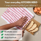 Native Fab 100% Cotton Red Kitchen Towels - 16x26 inches - Set of 4 - Basket Weave Stripe Dish Towels for Cleaning, Drying Dishes, Absorbent Dish Cloths Set with Hanging Loop - Red White