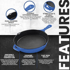 Utopia Kitchen Saute Frying Pan 12 Inch, Cast Iron Chefs Pan, Pre Seasoned Cast iron Skillet With Lid, Safe Grill Cookware for Indoor & Outdoor Use, Blue