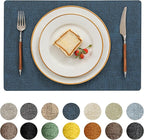 Romanstile Vinyl Placemats Set of 8-12 X 18 Inch - Heat Resistant Place Mats 100% Waterproof Oilproof Wipeable Reversible Faux Leather Table Mats for Kitchen/Dining/Party/Outdoor, Navy Blue