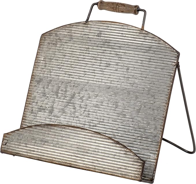 Red Co. 11” x 11” Corrugated Metal Cookbook Display Stand & Recipe Holder with Handle