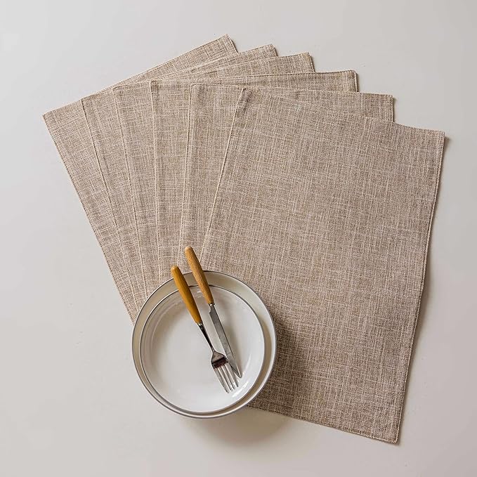 Home Brilliant Linen Place Mats Set of 8 Heat Resistant Dining Table Place Mats Cloth Placemats Kitchen Table Mats Placemat, Burlap